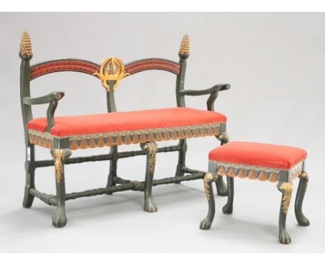 A SUITE OF SWEDISH ARTS AND CRAFTS PAINTED FURNITURE, C.1897, comprising settee, console table and stool, the stool signed Jo