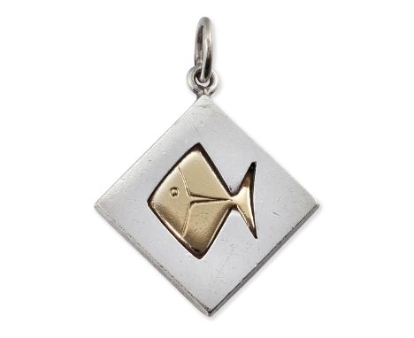 KUPITTAAN KULTA - A SCANDINAVIAN SILVER PENDANT, the lozenge-shaped pendant with a silver gilt fish design, maker's mark for 