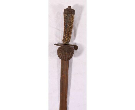 18th century style small sword having fullered blade, scallop shell guard, stag horn handle and button pommell, blade length 