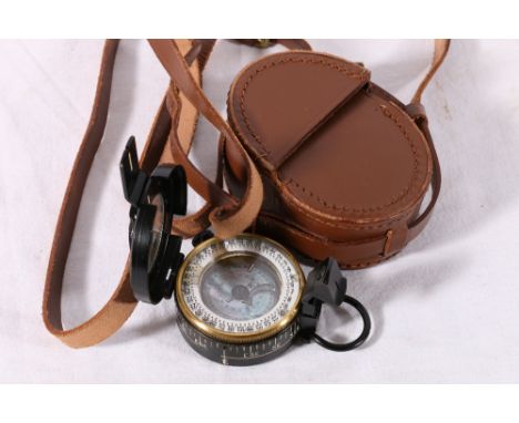 WWII period compass by Lizars Ltd of Glasgow with mother of pearl dial in leather case.