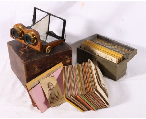 Smith Beck and Beck achromatic stereoscope viewer mirror patent number 367 and a collection of stereoscopic cards. CONDITION 
