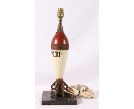 WWII period M.31 rocket missile shell, converted to a table lamp, 42cm tall