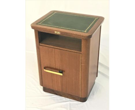 SIMPSON BELL OF EDINBURGH TEAK SIDE CABINETwith an inset green leather top above an open shelf with a cupboard below, standin