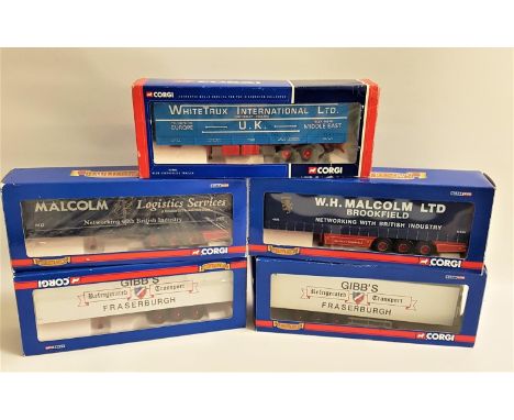 FIVE CORGI TRAILER UNITSincluding two Malcolm and one White Trux curtainside and two Gibbs of Fraserburgh fridge trailers, al