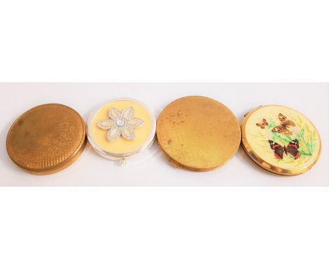 THREE VINTAGE POWDER COMPACTSwith examples from Melissa, Stratton and one unnamed, together with a flower decorated folding c