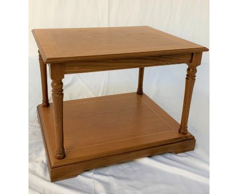 LEGATE LIGHT OAK AND CROSSBANDED OCCASIONAL TABLEwith a rectangular top, standing on turned supports united by an undertier, 