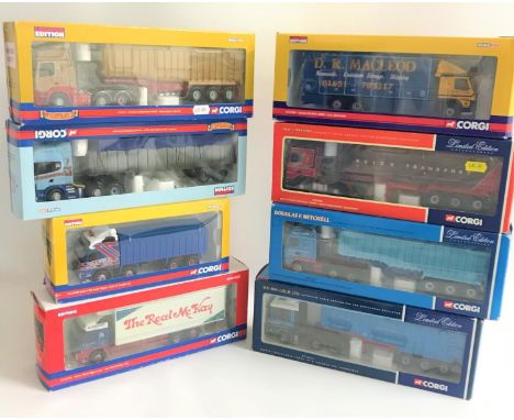EIGHT CORGI DIE CAST LORRIESincluding Ian S. Roger Foden, Yuill & Dodds Ltd. Volvo, J.G. McWilliam Scania, Reids Transport DA