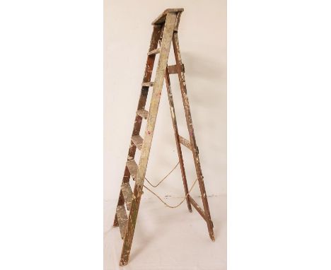 LARGE WOODEN A FRAME STEP LADDERwith seven treads, 202cm high 