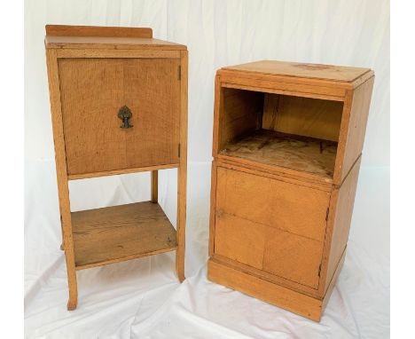 JOHN ALEXANDER OF ABERDEEN LIGHT OAK BEDSIDE CUPBOARDwith a raised back and moulded top above a cupboard, standing on shaped 