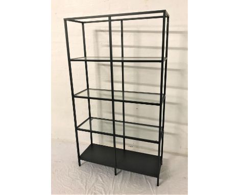 METAL FRAMED WALL UNITwith four open shelves, and a wooden shelf to the top, 176cm highNote: This lot is stored offsite and c