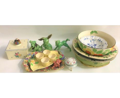 SELECTION OF DECORATIVE CERAMICSincluding a Poole square preserve pot with a Bee finial to the lid, Sylvac foal, terrier and 