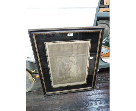 A print for cries of London in ornate period frame with black glass surround