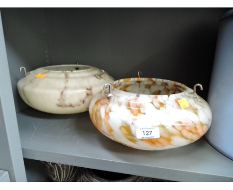 Two mottled fly catcher light or lamp shades 