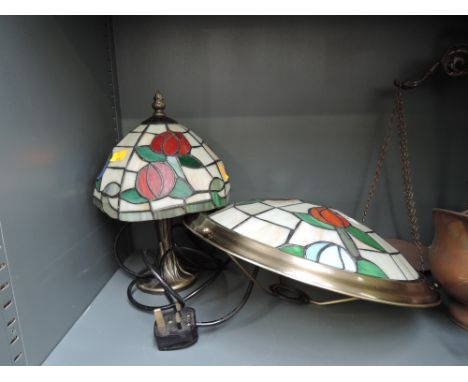 A selection of tiffany style leaded light and shade