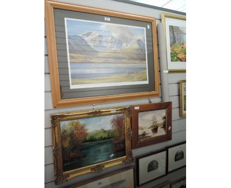 A selection of original art works and print including oil on board and canvas 