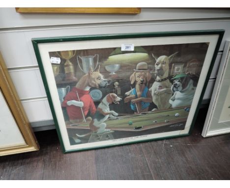 a vintage print of dogs playing pool after Arther Sarnoff 