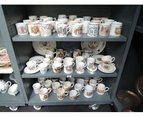 A large selection of coronation wares including tea cups and saucers including Queen Victoria and Thomas Storey of Lancaster