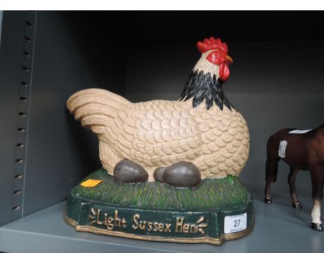 A heavy cast door stop or similar Light Sussex Hen figure 