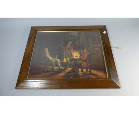 An Oak Framed Print on Canvas Depicting Gents In Club, 55cm Wide 