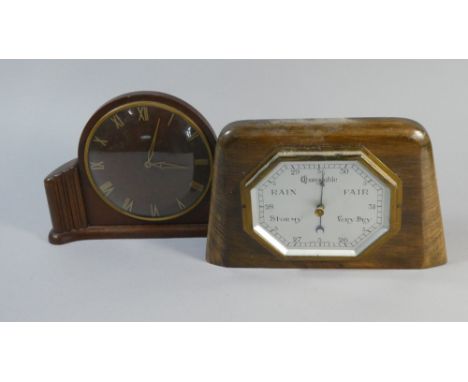 A Metamec Art Deco Mantle Clock Together with Aneroid Barometer 