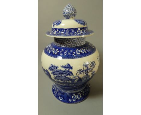 A Spode Blue Tower Lidded Vase, 32cm High 