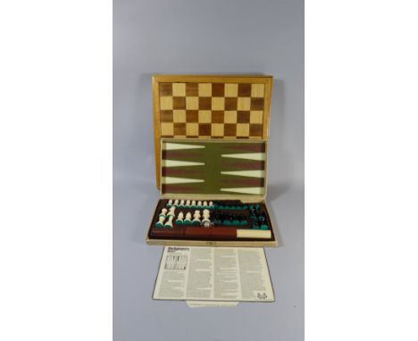 A Boxed Chess and Backgammon Set Together with a Wooden Chess Board, 43cm Square 