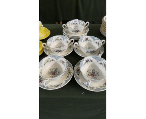 A Collection of Five Copeland Spode Merville Pattern Soup Bowls and Plates Together with Three Saucers