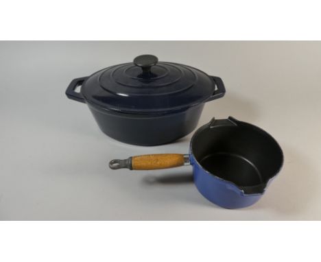 A Le Creuset Non-stick Saucepan Together with an Oval Enamelled Cooking Pot