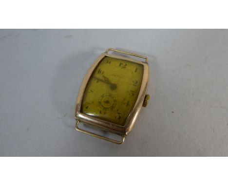 A 9ct Gold Rotary Rectangular Watch, English Made, No.199657, Arabic Numerals with Subsidiary Seconds dial, Face Rubbed, Not 