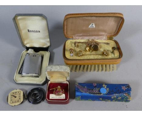 A Collection of Curios to Include Stratton Gentleman's Travel Brush Set with Equestrian Theme Tie Pin and Cufflinks, Ronson L