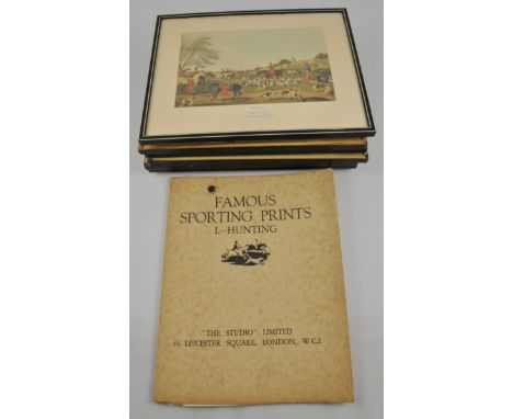 Six hunting prints in a folder. Some framed.