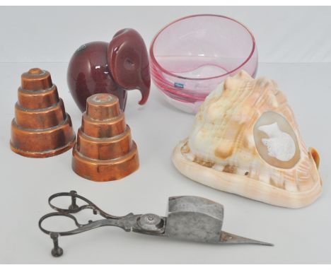 A Caithness pink ground vase, a Langham glass elephant and other decorative items, (quantity).