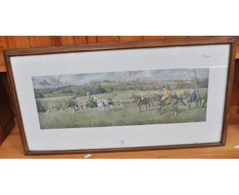 After Frank Algernon Stewart, hunting scene, colour print, published 1934 by Vickers Brothers, London, pencil 35cm x 72cm