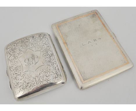 Silver cigarette case, rectangular form, engine turned and with blank cartouche, JG Limited, Birmingham, length 10cm and a Vi