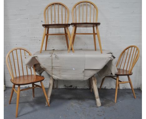 Ercol elm drop-leaf table and four matching chairs, (5).