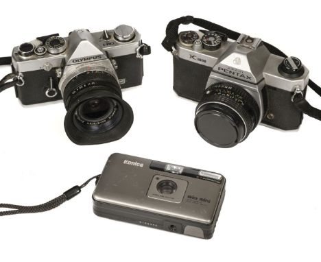 Olympus, Pentax and Konica cameras and lenses. Selection of 35mm cameras and lenses, including Konica BM-201 Big Mini Point-a