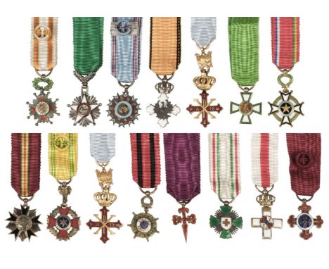 Miniature Medals. A collection of miniature enamel foreign orders, including Spain Order of Isabella, Spain Military Merit, S