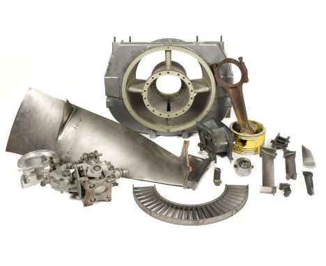 Aircraft and Engine Components. A mixed collection, including various gas turbine compressor vanes and stators, HP and LP noz