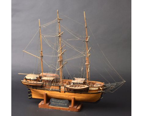 Model Ship. Wooden scale model of the ship 'Charles M [sic] Morgan', with three fully rigged masts, deck fittings and life ra