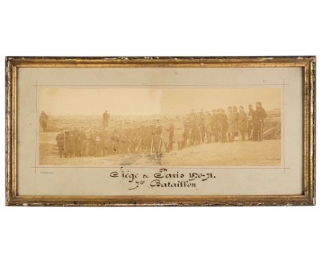 Franco-Prussian War. Siege de Paris 1870-71. 7ème Bataillon, panoramic albumen print photograph by Disdéri, some fading and m