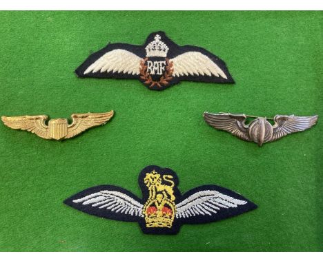 WWI &amp; WWII Aviation Badges. A collection of sweetheart enamel badges, comprising RNAS, RAF and a WWII Air Gunners silver 