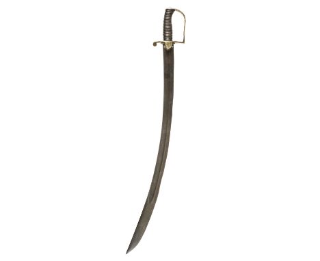 Sword. 1896 Pattern Mountain Artillery sword, the 75.5cm curved steel blade with proof mark, brass stirrup hilt and langets a