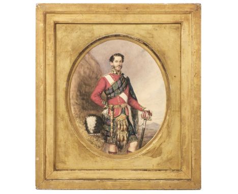 Waters (W R, active 1829-1877). An Officer of the 79th (Queen's Own Cameron Highlanders) Foot 1856, showing an officer in ful