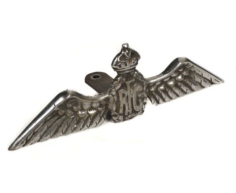 Royal Flying Corps. A rare &amp; large early 20th-century officer’s car badge, c.1916, of heavy-cast plated bronze with stron