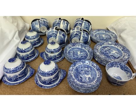 A Spode Italian pattern blue and white pottery breakfast set