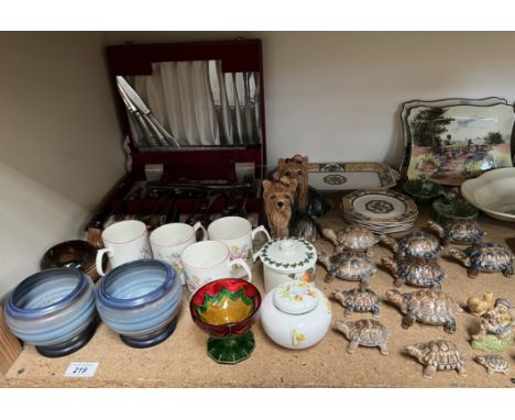 A collection of Royal Doulton series ware plates and jugs etc together with Wade figures, Wade tortoises, Yorkshire terriers,