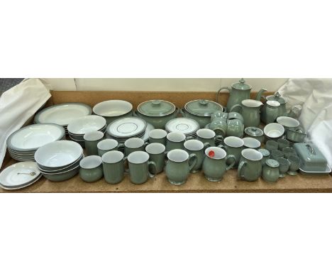 An extensive Denby stoneware part tea and dinner service in a mottled green