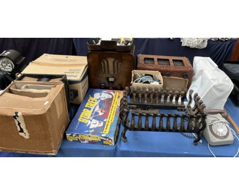 A Panasonic LCD Projector together with radios, Star Trek game, records, sewing machine, telephone etc 