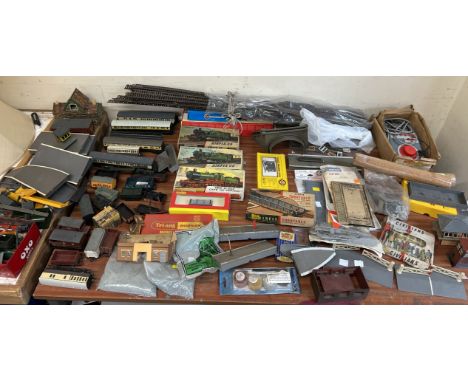 Airfix models together with Tri-Ang carriages, model train buildings, etc 