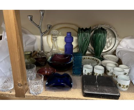 A Poole pottery Argosy pattern part coffee set together with Sylvac vases, glass vases etc 